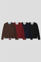 LMN Settle 5 Button Layered Ribbed Long Sleeve Tee (4 colors)