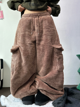 TEDDY BABY 🤎🐻🧸 OVER CARGO STRING FUR PANTS 💚🤎🖤🧡4COLOR