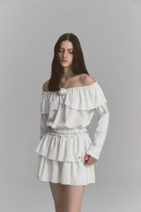 Tweed Cancan Frill Skirt White