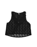 ethnic lace hoodie sleeveless / black