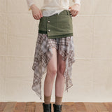 Layered asymmetrical check frill skirt