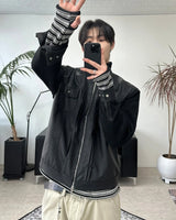 パークワッフルフィンガーホールクロップ長袖Tシャツ