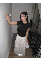 Work White Ribbon Long Skirt