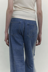 CHERRY DAMAGE WASHING WIDE DENIM-FIT PANTS [BLUE]