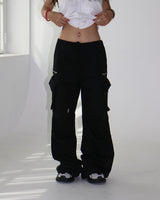 string zipper cargo wide pants