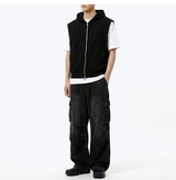 Crop Hooded Zip-up Vest Black