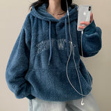 Rugle レターリングファー刺繍フーディー