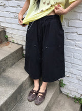 [unisex] チビ ダブルニー ワイド コットン バンディング パンツ