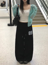 Pinbo Lettering Folding Wide Banding Sweatpants