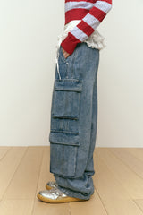 VINTAGE CARGO WIDE-FIT DENIM PANTS [BLUE]