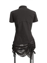  CURVED ZIP-UP SHIRT WITH LAYER . DARK BROWN