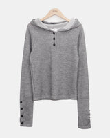 エルズボタンリブフードニット