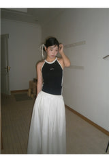 halter black line bow sleeveless top
