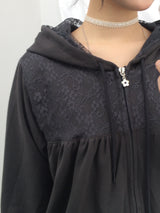 フラワーレースハーフシャーリングフードジップアップ