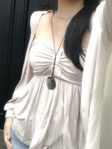 Needs Inner Cap Lace Flare Top & Cardigan SET