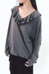 Rose Brooch Frill Long Sleeve Charcoal