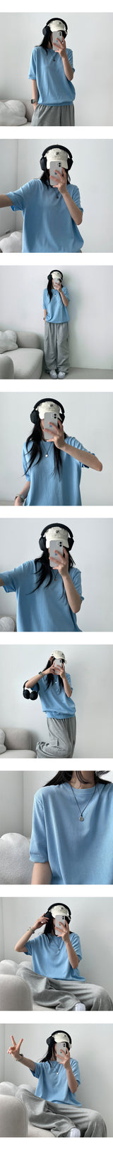 fullerene linen round short-sleeved knitwear