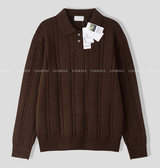 All-Day Cable Pattern Two-Button Collar Knit