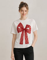 Nerine Lace Ribbon Half Sleeve T-shirt White