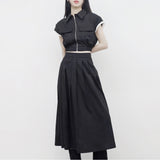 Aperi shirt pocket zip-up + skirt set