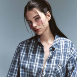 ボーイフレンド ルーズフィット シャツ Blue Check