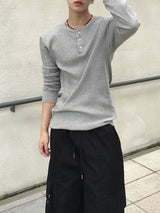Overlock Henley Neck Knit Long Sleeve 4C