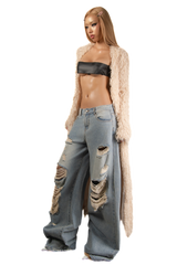 POP Beige Faux Fur Long Coat
