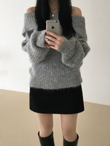 Candle off-shoulder knitwear (3 colors)