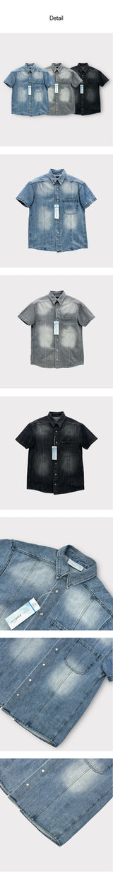 [MUSCLE FIT] Slit snap button denim shirts (3color)