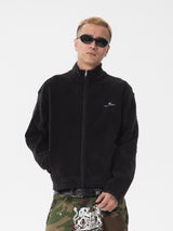 RTVG(RETROVEGAS) Double-sided polar fleece pure black zipper stand collar jacket