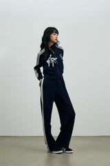 RIBBON JERSEY TRACK PANTS / NAVY
