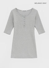 [B-BASIC] Tension Standard Henley Neck 3/4 Sleeve Mini Dress (2 SIZE)