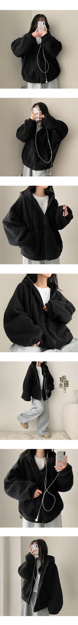 Mimoo soft wool hooded zip-up