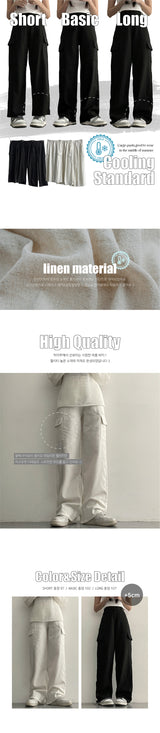 [Short, Basic, Long/S2XL] [Summer Long Pants!] May Back Banded Linen Semi Wide Cotton Cargo Pants
