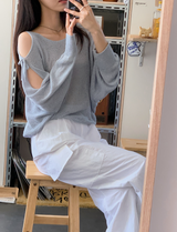 Shoulder Slit Ribbon Long Sleeve Knit (5color)