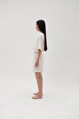Cotton blend tweed shorts, Cream