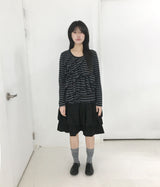 [fiebre]フリルストライプロングスリーブTシャツ グレー
