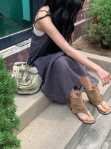 ウメ チェック ティアード ロング スリーブレス ビスチェ ワンピース (Adjustable Straps)