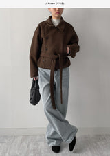 [wool70%] バーネットウールベルテッドショートコート