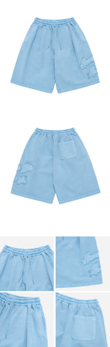 24FW APPLIQUE LOGO PIGMENT SHORT PANTS LIGHT BLUE