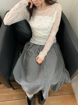 Zaina Tencel U-Neck See-through Flower Layered Long Sleeve Tee