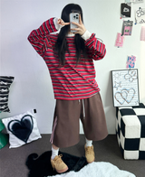 SIDE PINTUCK TRACK BALLOON BERMUDA PANTS ❤🤎🖤🩶🩷6COLOR
