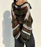 BOW LOOSE-FIT LAYERED NET SOFT CROPPED COLOR-BLOCK KNIT - 2 COLOR