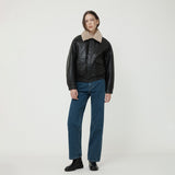 WOMAN FUR COLLAR FLIGHT JUMPER BLACK