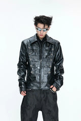 Crocodile Embossed Leather Jacket