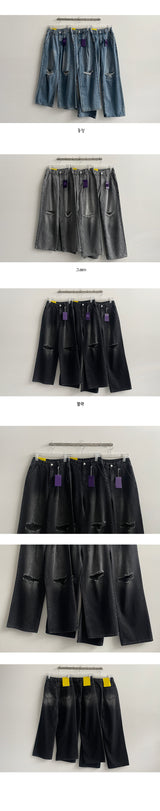 [3 Tier Length] [S–2XL] エスターニースリットワイドデニムパンツ (3 colors)