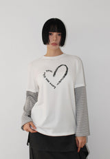 (裏起素材)ハートレイヤード長袖Tシャツ