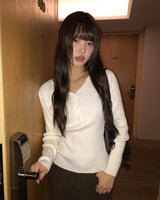 Teua Ribbed Lace V-neck Knit