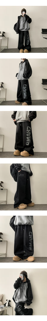 Bump Lettering wide string napping banding wide pants