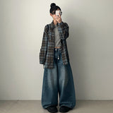 Carv Sky Brown オーバーサイズフィットチェックシャツ